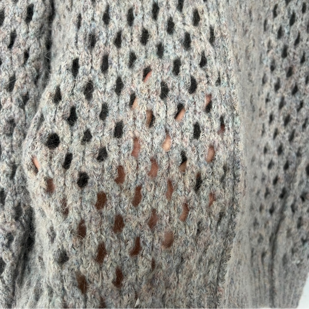 Isabel Marant Etoile grey beige textured open knit crew neck wool blend sweater - Picture 6 of 11